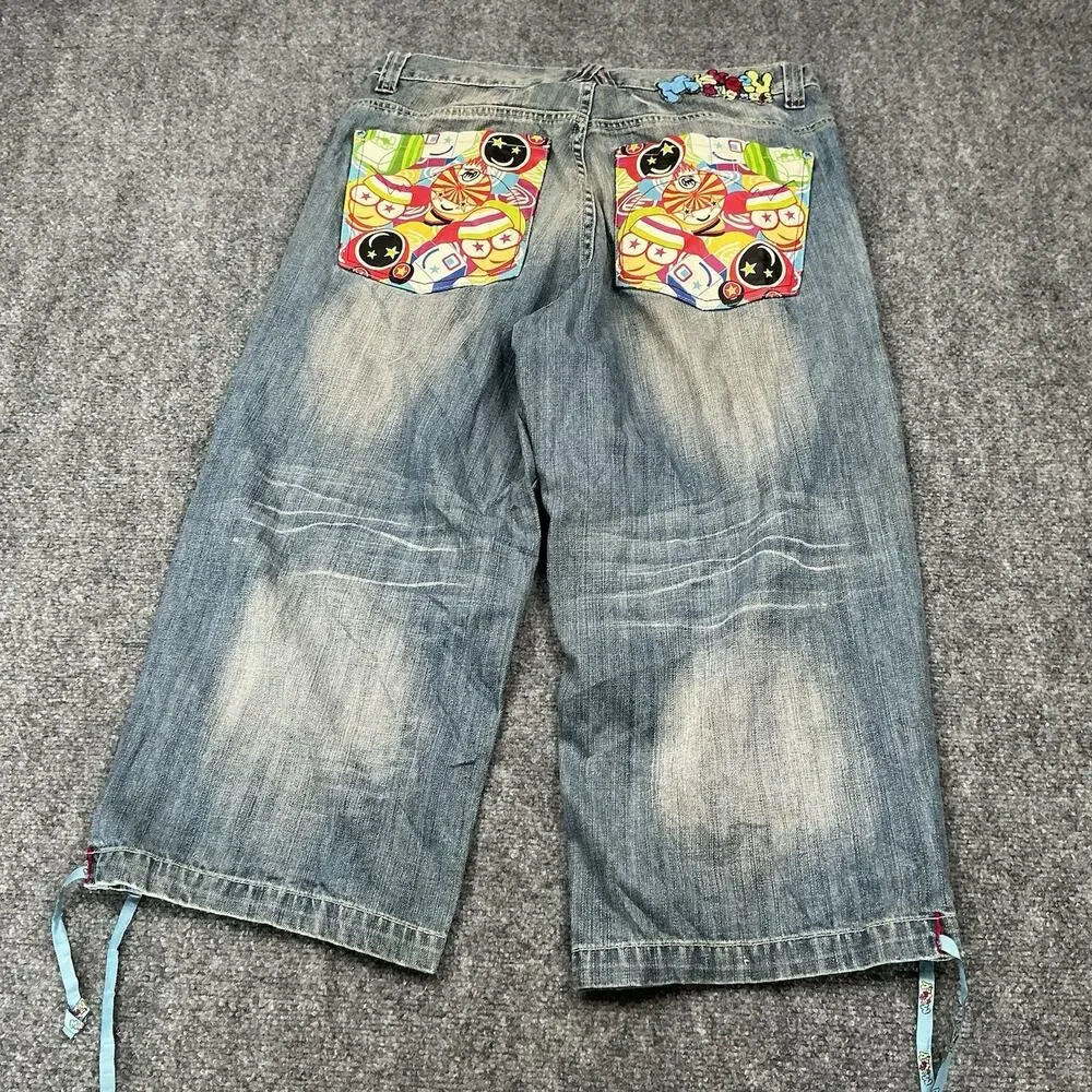 Y2K Miskeen Jorts Baggy Skater Hip Hop Embroidered Back Pocket Size 34